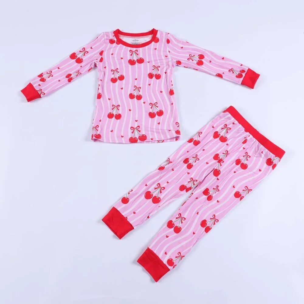 Cherry Hearts Bamboo Toddler Pajamas 4T | Cherry Print 2-Piece Set NWT